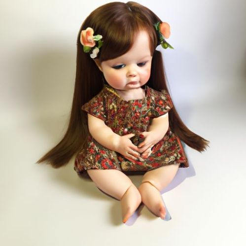 Bambole della vita reale con abito floreale, bambola da principessa, capelli castani lunghi e lisci, bambole rinate Lifereborn 60 cm fatte a mano