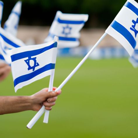 Banderas de mano Israel al aire libre y banderas onduladas con la mano Bandera de deporte de equipo Bandera de palo de fútbol personalizada Israel pequeño mini blanco azul