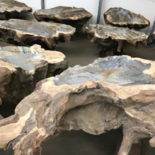 Évier en bois pétrifié en pierre fossile naturelle, rond en plastique pp, prix d'usine Unique