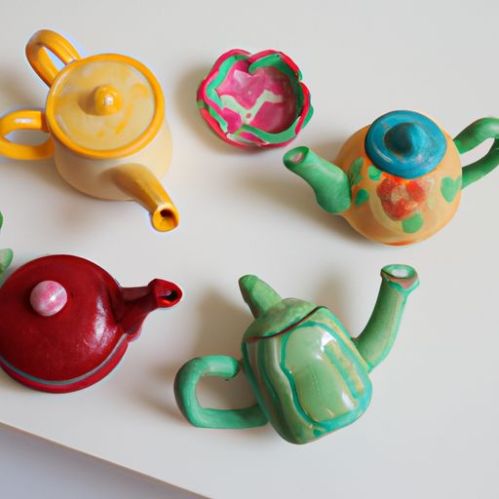 Juego de té hecho a mano, Kits de arcilla ligera para manualidades para niños, pintura colorida educativa DIY de cerámica
