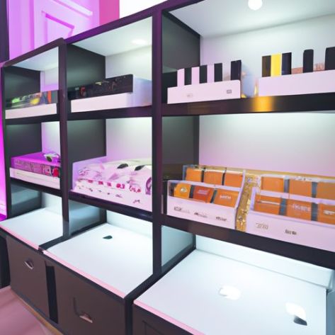 Escaparate de muebles de estante de cosméticos personalizado para exhibición de maquillaje de tienda de humo