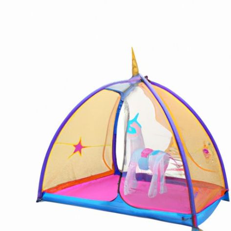 Polyester Pop Up Steel Wire indoor outdoor toys kids backyard Children Play Tent With Tunnel And Mesh Vent Indoor 2 In 1 Unicorn
