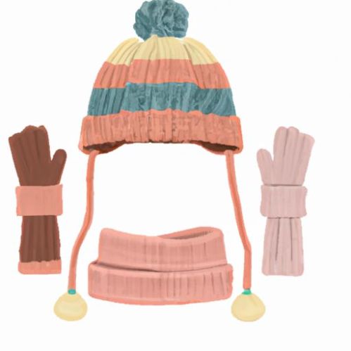 保暖亚克力针织帽冬季针织帽围巾围巾手套4件套时尚拼色设计